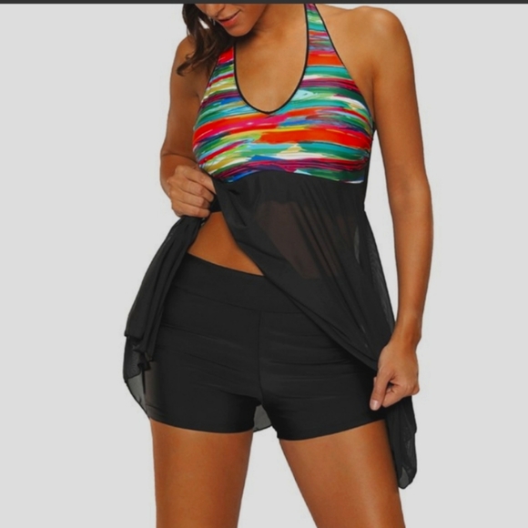 Other - 2 Piece Swimsuit Halter Top Tankini Boy Shorts Bottom Tummy Control Plus Size101